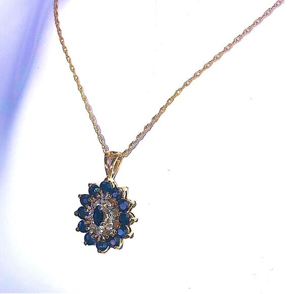 Sapphire and Diamond Vermeil Pendant & 14kt Yellow Gold Spring Clasp Necklace - Picture 14 of 16